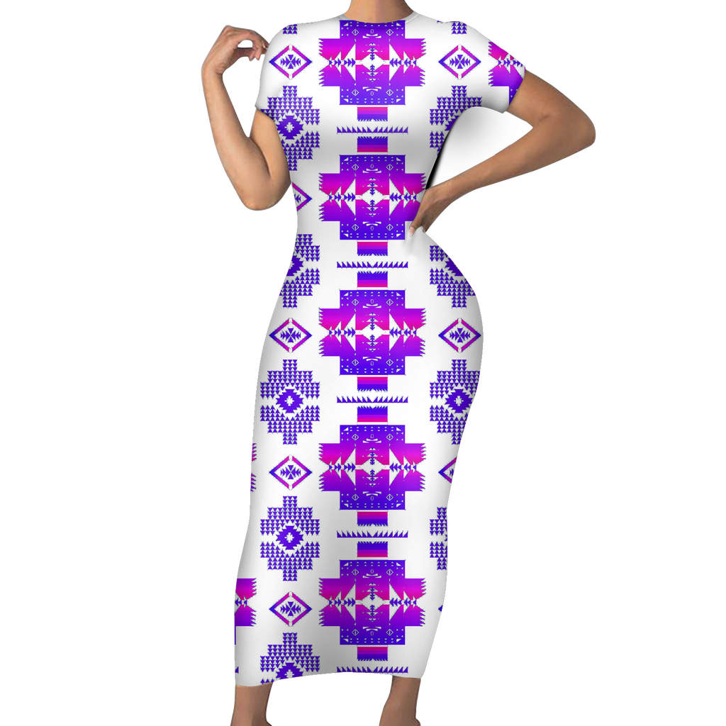 Powwow StoreGBNAT0072010 Pattern Native ShortSleeved Body Dress