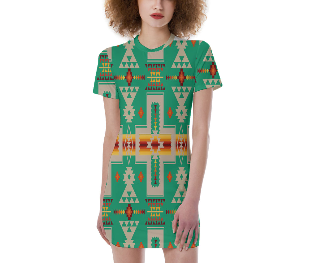 Powwow StoreGBNAT0006206  Pattern Native  Women's Short Sleeve Tight Dress