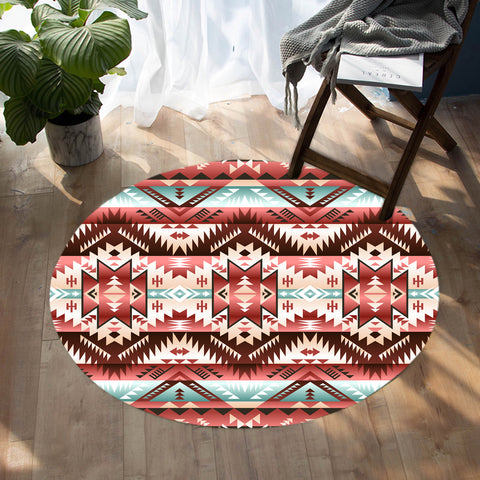 GB-NAT00540 Red Vector Tribal Native Round Carpet