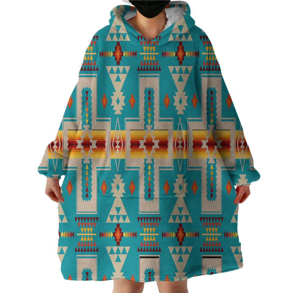 GB-NAT00062-05 Turquoise Tribe Design Sherpa Hoodie Blankets