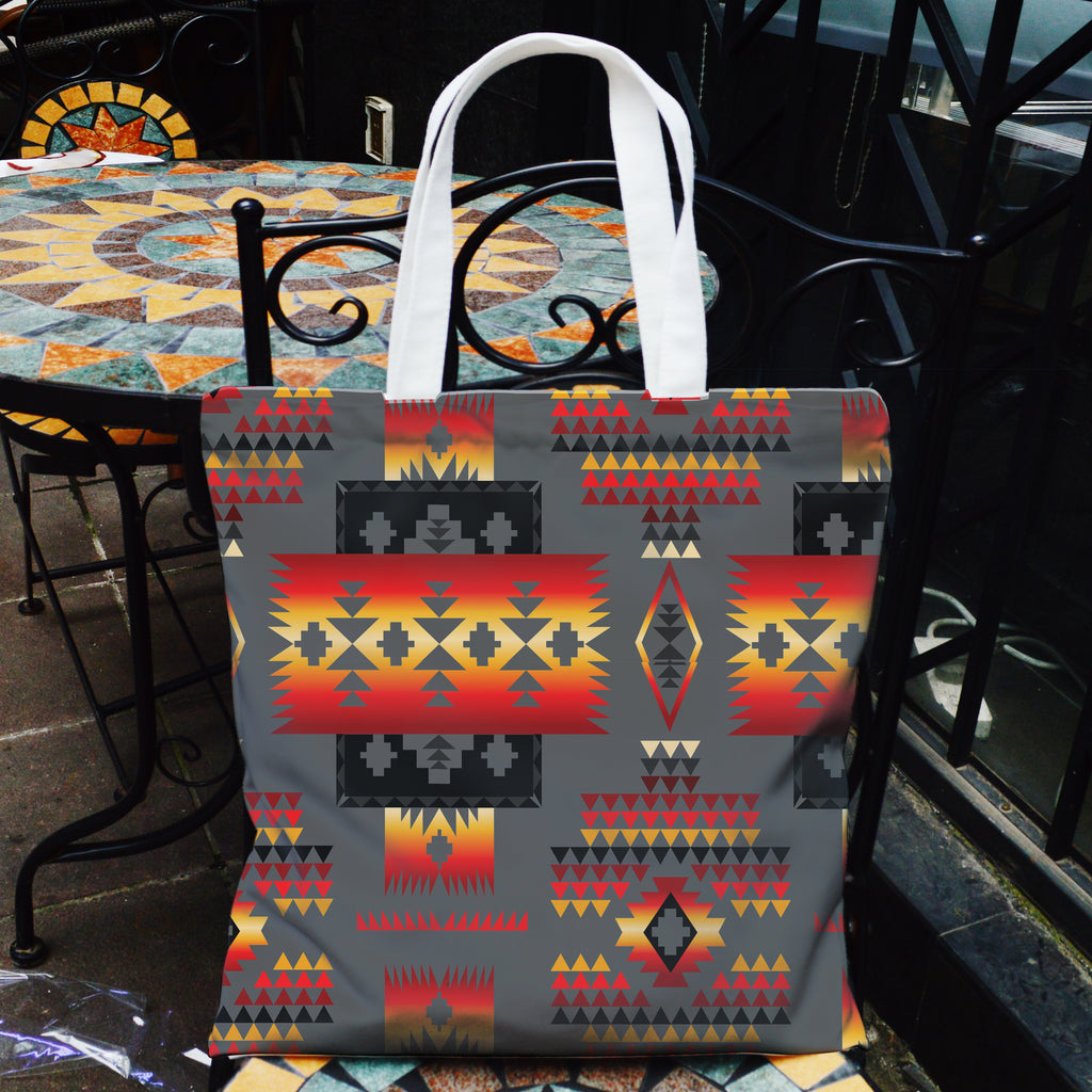 GB-NAT00046-11 Gray Tribe Pattern Native American Pocket Canvas Bag