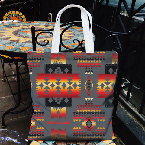 GB-NAT00046-11 Gray Tribe Pattern Native American Pocket Canvas Bag