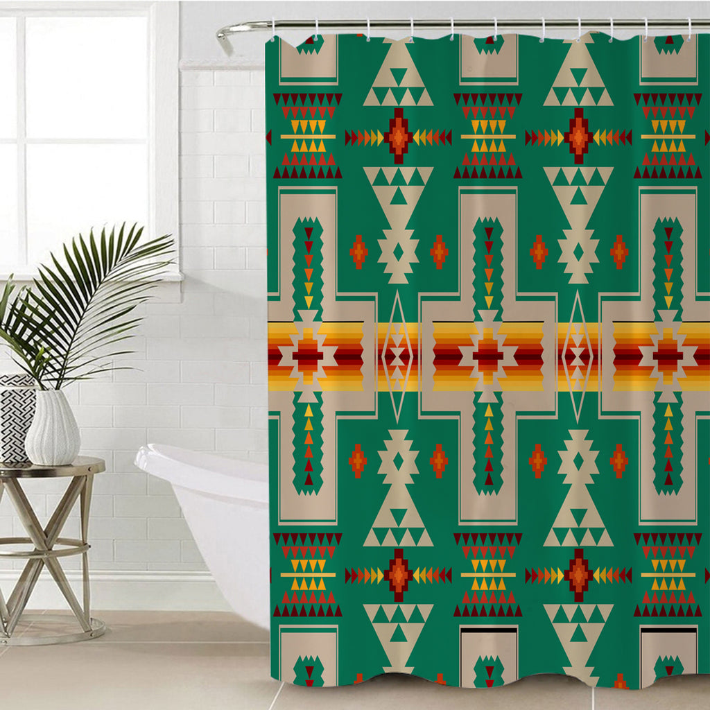 GB-NAT00062-08 Light Green Tribe Design Native American Shower Curtain