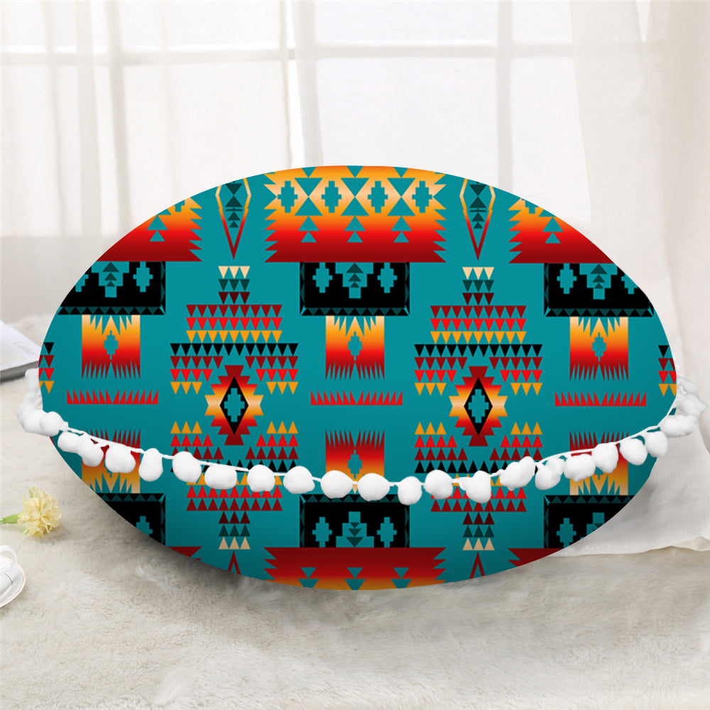 GB-NAT00046-14	Blue Native Tribes Pattern Native American Round Pillow Cover