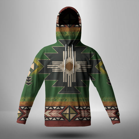 GB-NAT0001 Southwest Green Symbol Native American 3D Hoodie With Mask