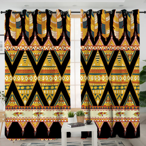 GB-NAT00589 Feather Yellow Native  Living Room Curtain