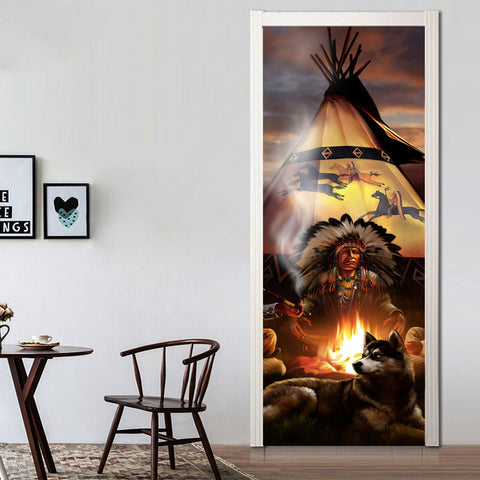 Powwow Store gb nat00207 campfire native american door stickers