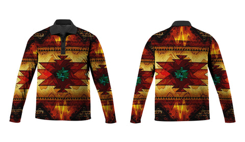 GB-NAT00068 United Tribes Brown Design Native American Polo Long Sleeve