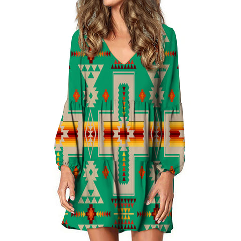 GB-NAT00062-06 Green Tribe Design Native American Swing Dress