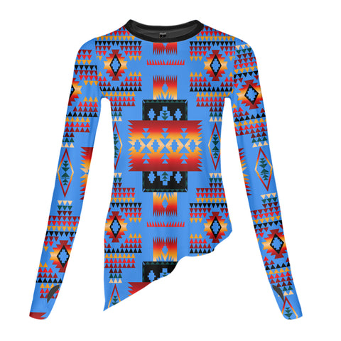 Powwow StoreGBNAT0004613 Navy Tribes Pattern Dance Long Sleeve Tshirt