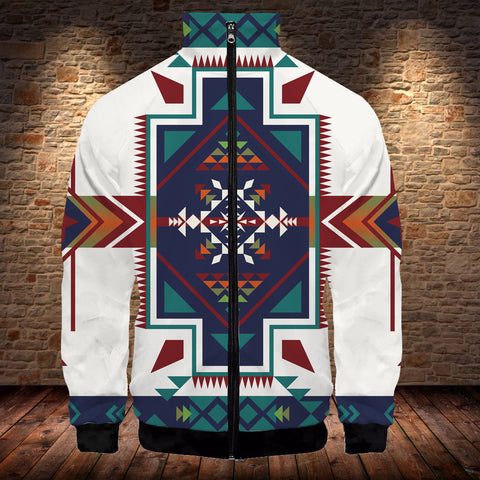GB-NAT00330 White Geometric Native American Jacket