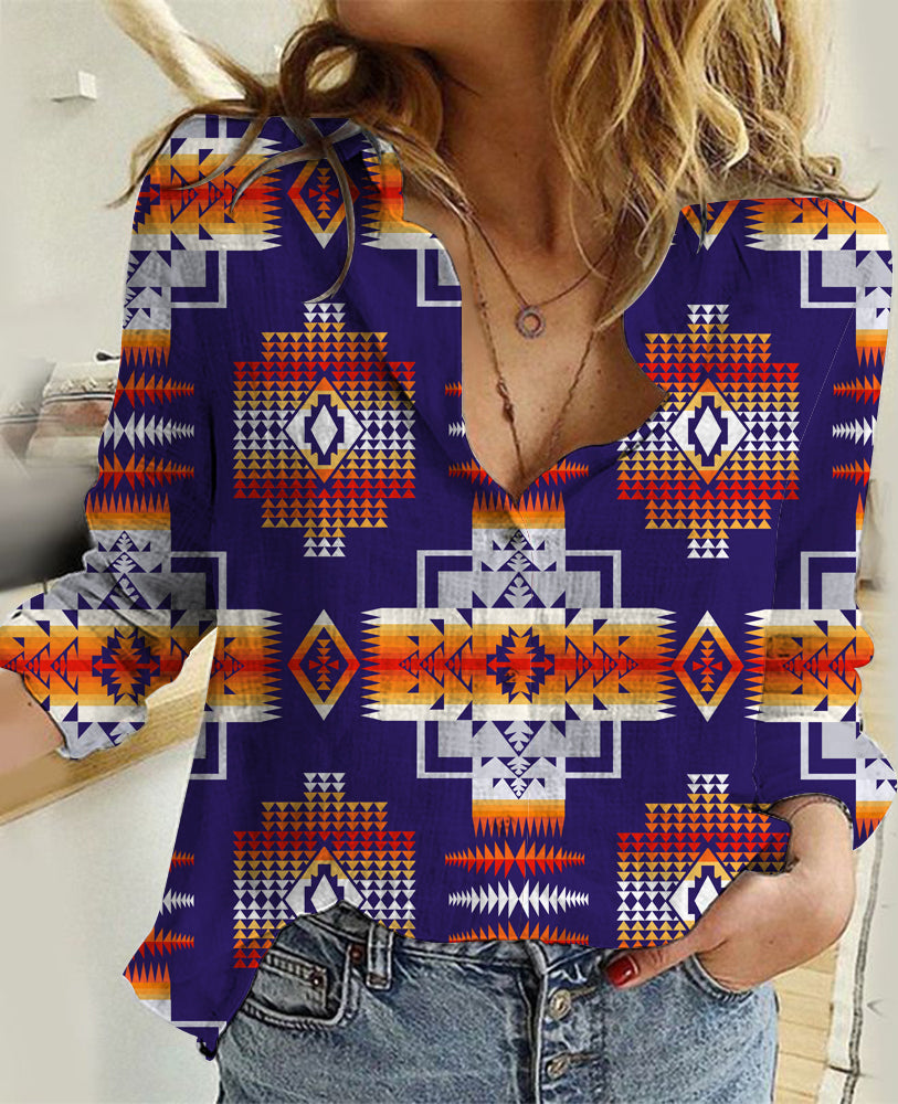 GB-NAT0004 Purple Pattern Native American Linen Shirts