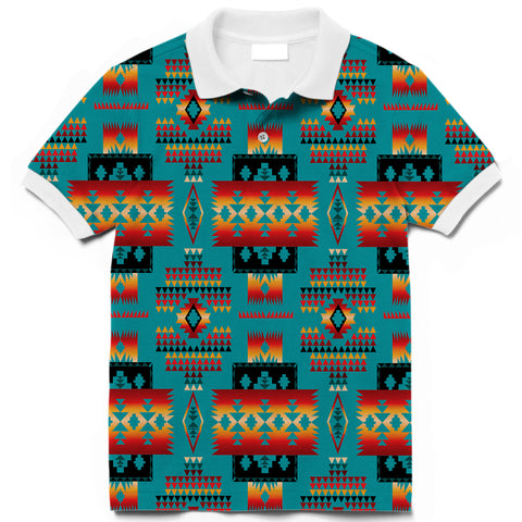 GB-NAT00046-14 Blue Native Tribes Pattern Native American Polo T-Shirt 3D