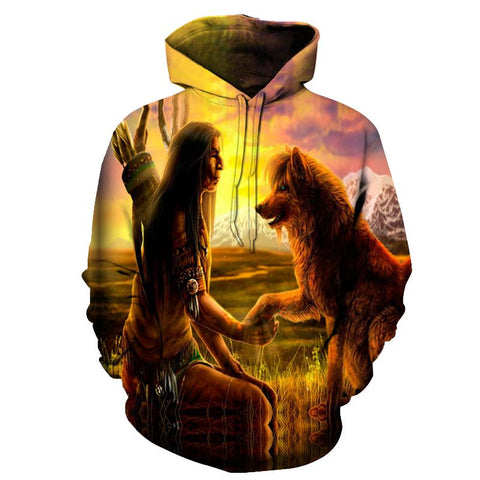 The Hunter Wolf Native American All Over Hoodie no link - Powwow Store