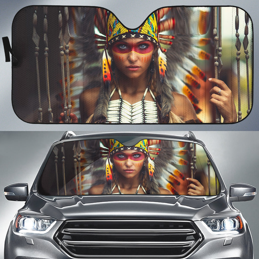GB-NAT00300 Indian Feather Girl Native American Auto Sun Shades