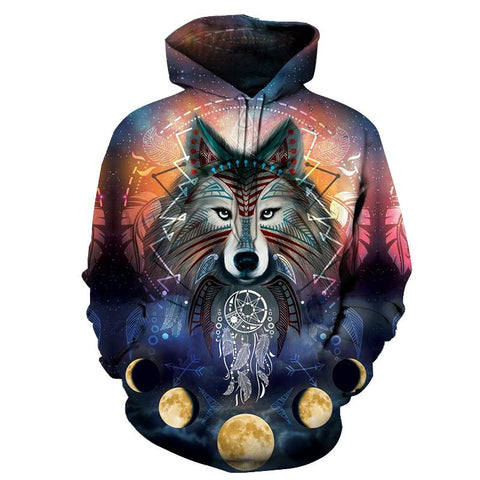 Wolf Moons Galaxy Native American Pullover Hoodie no link - Powwow Store