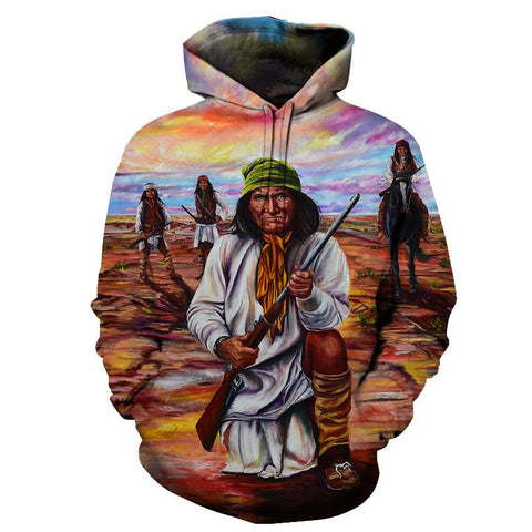 Native American Great Chief Geronimo 3D Pullover Hoodie no link - Powwow Store