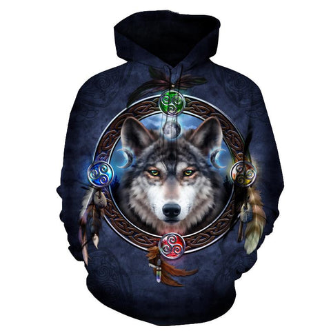 Magic Wolf Native American Pullover Hoodie no link - Powwow Store