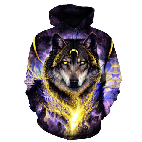 Moon Wolf Galaxy Purple Native American Pullover Hoodie