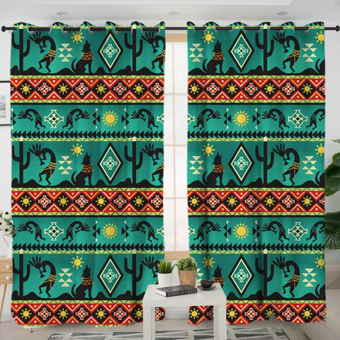 Green Kokopelli Myth Native American Living Room Curtain