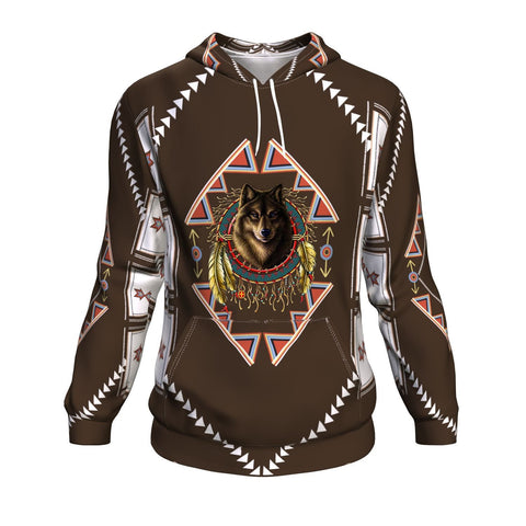 Wolf Dreamcatcher Brown Native American Pride All Over Hoodie no link - Powwow Store