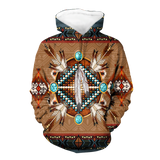 Powwow StoreHD00033 Brown Mandala Pattern Native 3D Hoodie