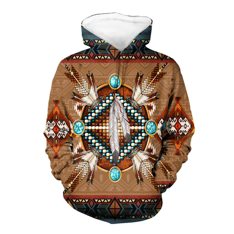 Powwow StoreHD00033 Brown Mandala Pattern Native 3D Hoodie