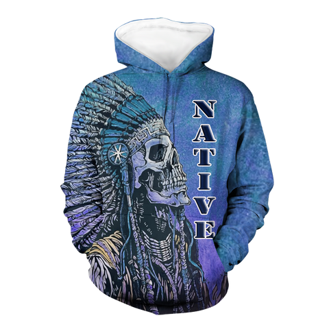 Powwow StoreHD00043 Skull Headdress Native 3D Hoodie