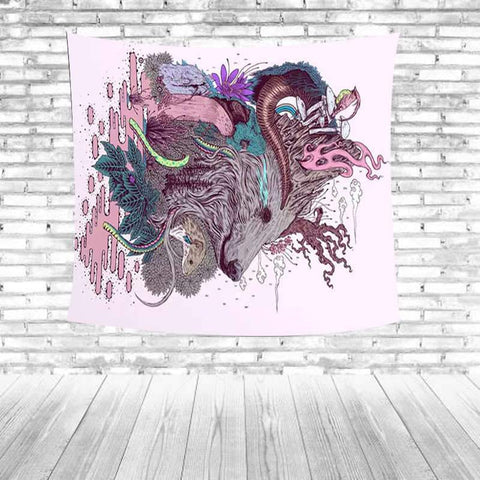 Ancient Rabbit Deer Owl Fox Wolf Bird Tribal  Tapestry - Powwow Store