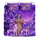 Powwow Store gb nat003515 native girl and wolf purple bedding sets