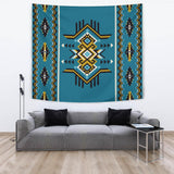 Blue Geometric Great Native American Tapestry - ProudThunderbird