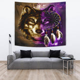 GB-NAT0005-TAPE01 Dreamcatcher Purple Wolf Native American Tapestry