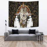 GB-NAT00210	Wolf Dreamcatcher Feather Native American Tapestry