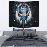 Wolf Galaxy Dreamcatcher Native American Design 3D Tapestry