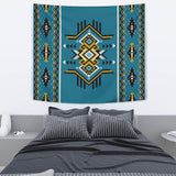 Blue Geometric Great Native American Tapestry - ProudThunderbird