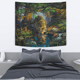 GB-NAT00182 Wolf By The River Native Tapestry