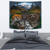 GB-NAT00237 Wolf With Animal Native Tapestry