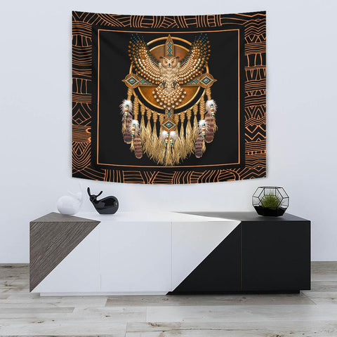 Golden Owl Dreamcatcher Native American Pride 3D Tapestry - ProudThunderbird