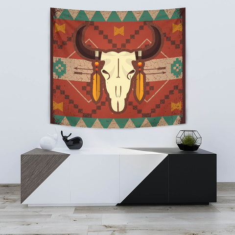 Native American Design Bison Head Tapestry - Powwow Store