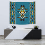 Blue Geometric Great Native American Tapestry - ProudThunderbird