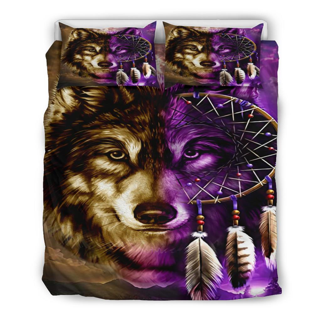 Powwow Store purple wolf dreamcatcher native american bedding sets