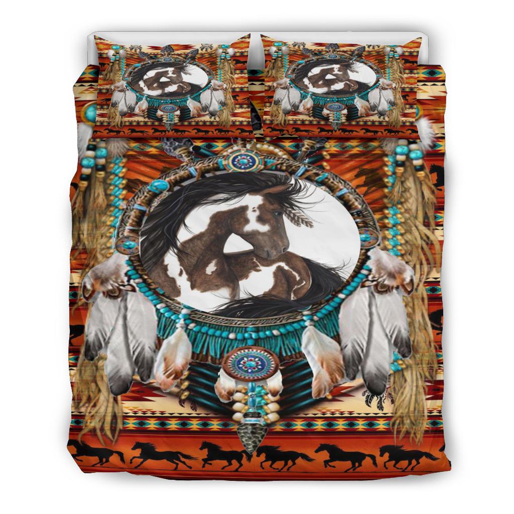 Powwow Store white brown horse dreamcatcher native american bedding sets
