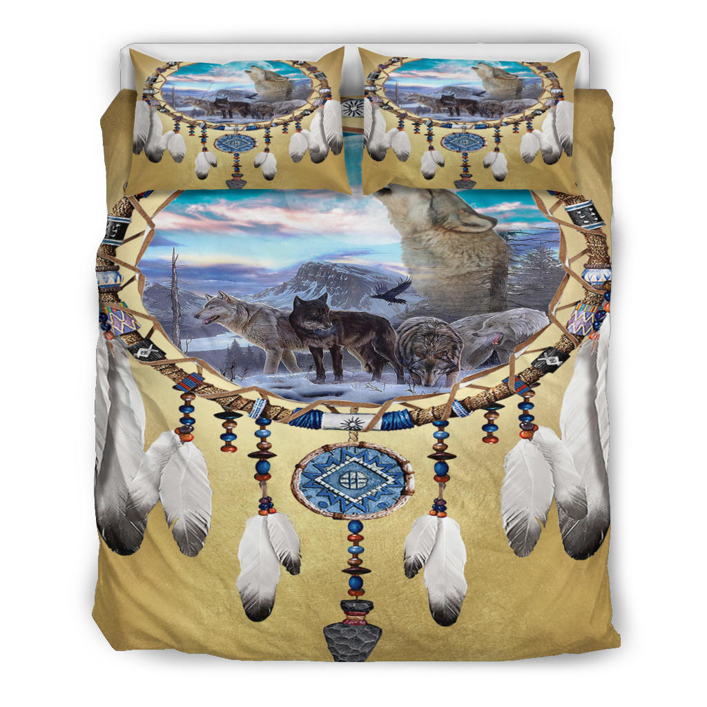 Powwow Store wolves dreamcatcher native american bedding sets