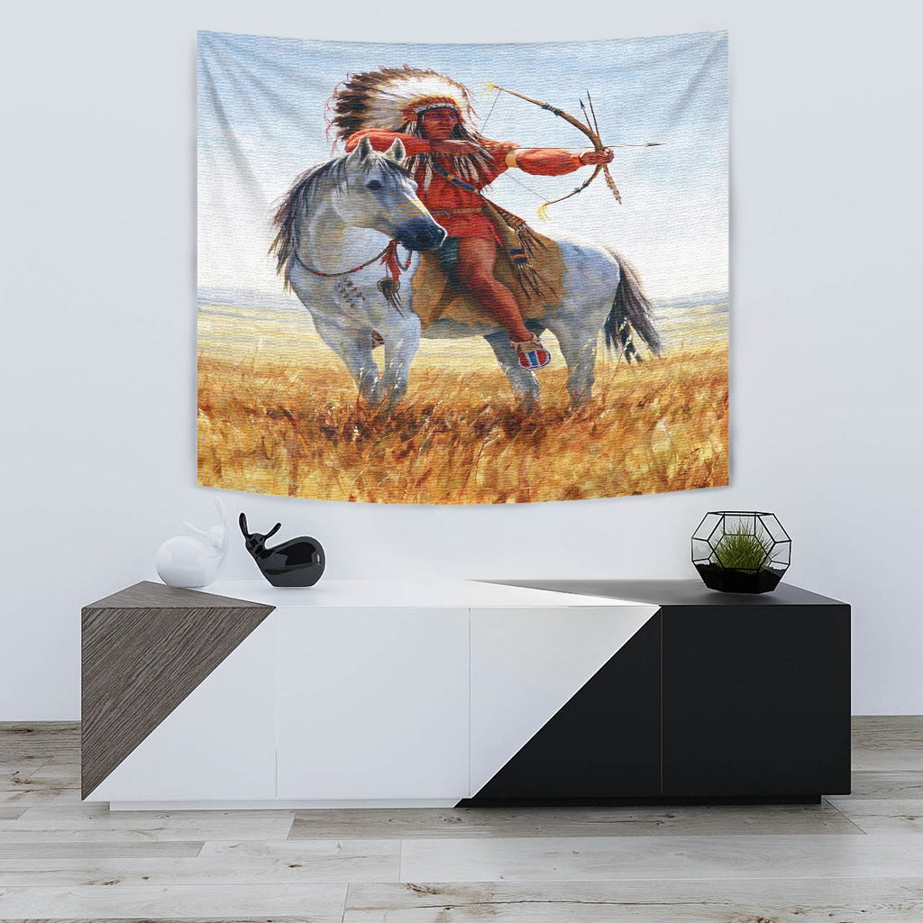 GB-NAT00155	Native American Chief Shooting Bow And Arrow Tapestry