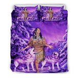 Powwow Store gb nat003515 native girl and wolf purple bedding sets