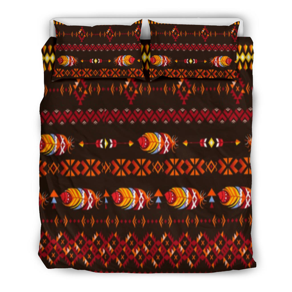 BDS001 Pattern Feather Red Bedding Set - Powwow Store