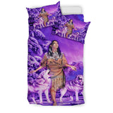 Powwow Store gb nat003515 native girl and wolf purple bedding sets