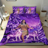 Powwow Store gb nat003515 native girl and wolf purple bedding sets