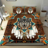 GB-NAT00446-05 Blue Mandala Feather Wolf Native Bedding Set