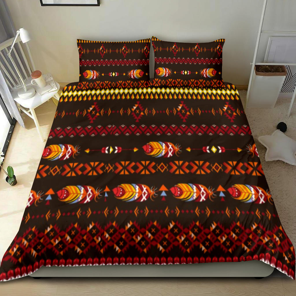 BDS001 Pattern Feather Red Bedding Set - Powwow Store